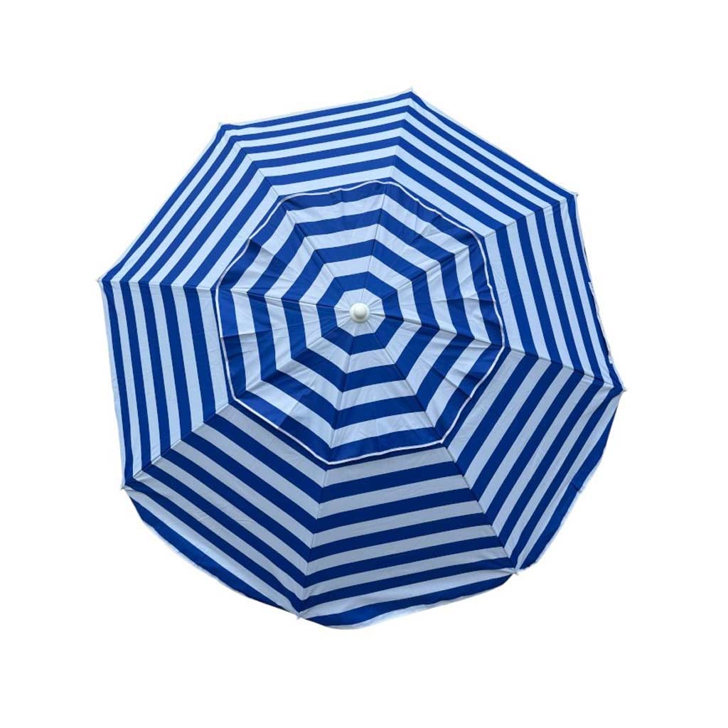 Sombrilla Franjas Azul Con Poste Blanco Marco 220CM
