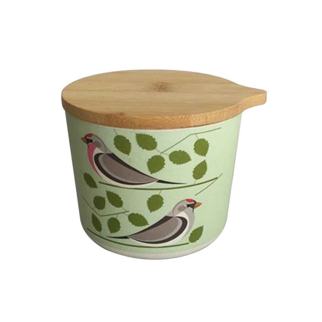 Recipiente De Bambú Con Diseño De Pájaro 11X8.5Cm