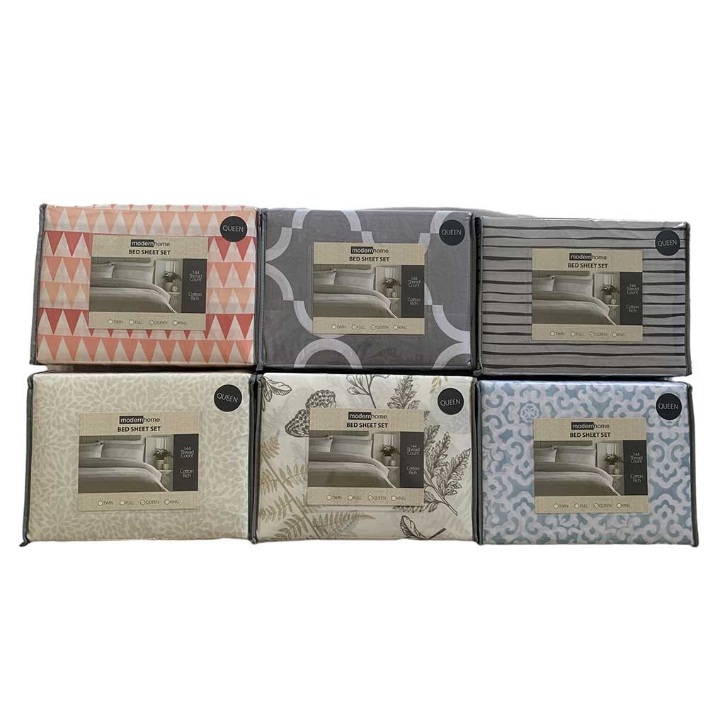 Juego De Sábana De Algodón Estampado Queen Surtidos