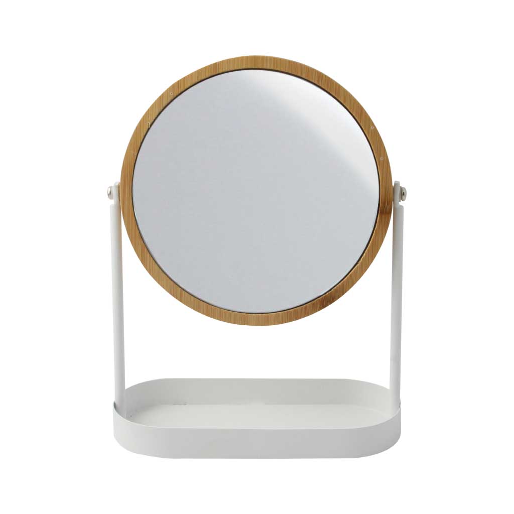 Espejo Redondo con Soporte Blanco