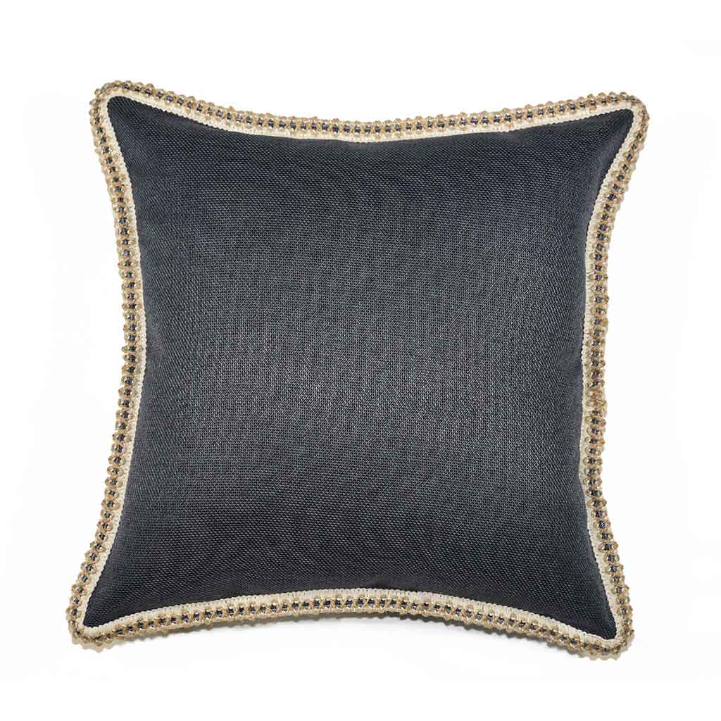 Cojín Azul Con Bordes Beige 45x45cm