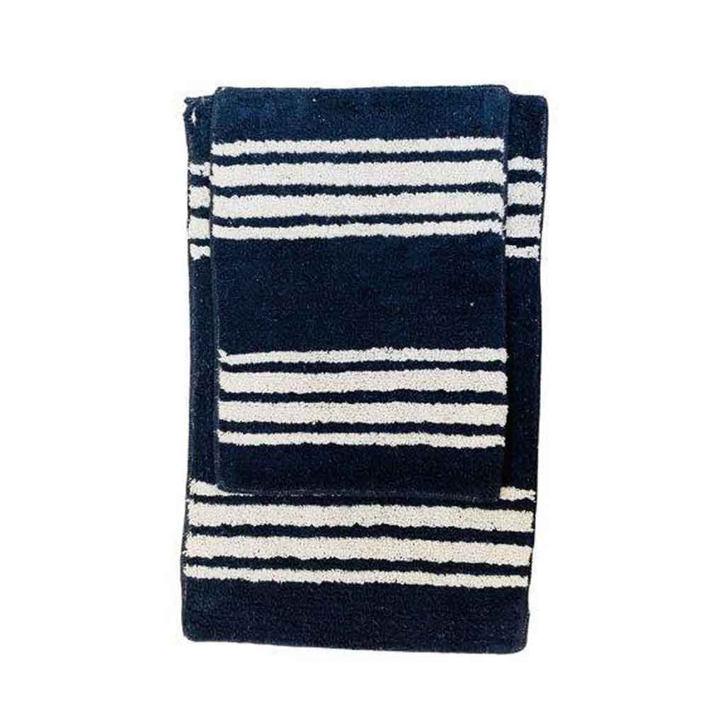 Set De 2 Pcs Alfombra Azul Y Rayas Blancas 42X60Cm-52X80Cm