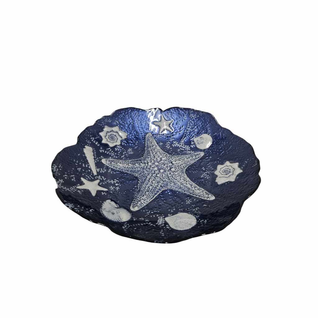 Bandeja De Vidrio Azul Diseño Marino Náutica 40cm