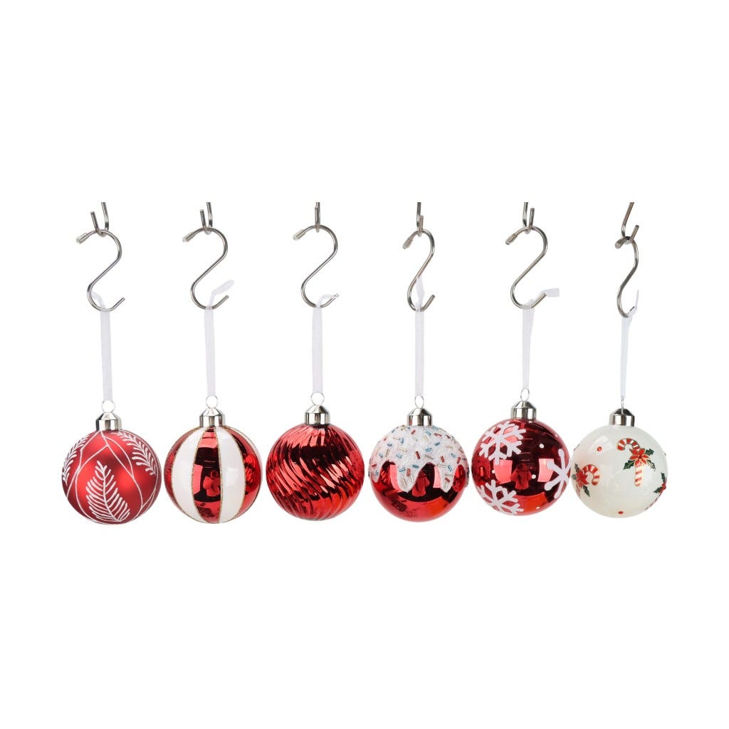 Bambalina De Vidrio Roja Y Blanca Surtido 8 Cm