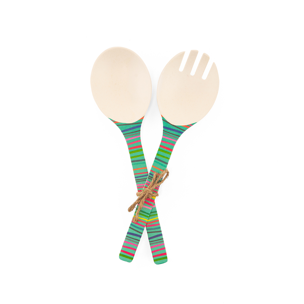 Cubiertos para ensaladas estampada de líneas coloridas 2 piezas
