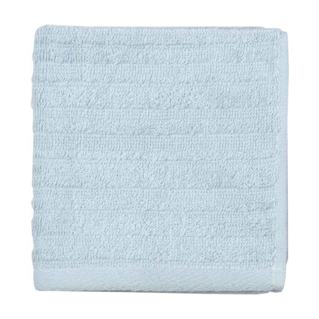 Toalla de cara azul con costura a rayas