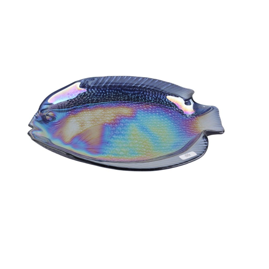 Bandeja De Vidrio Azul Forma De Pez Náutica 25x22cm