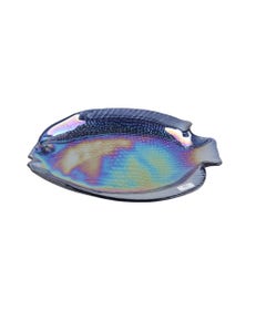 Bandeja De Vidrio Azul Forma De Pez Náutica 25x22cm