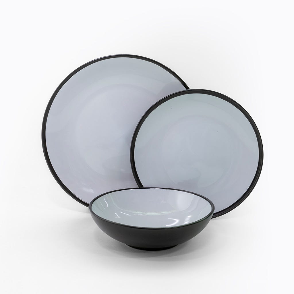 Juego de 12 piezas de vajillas gris Crockery
