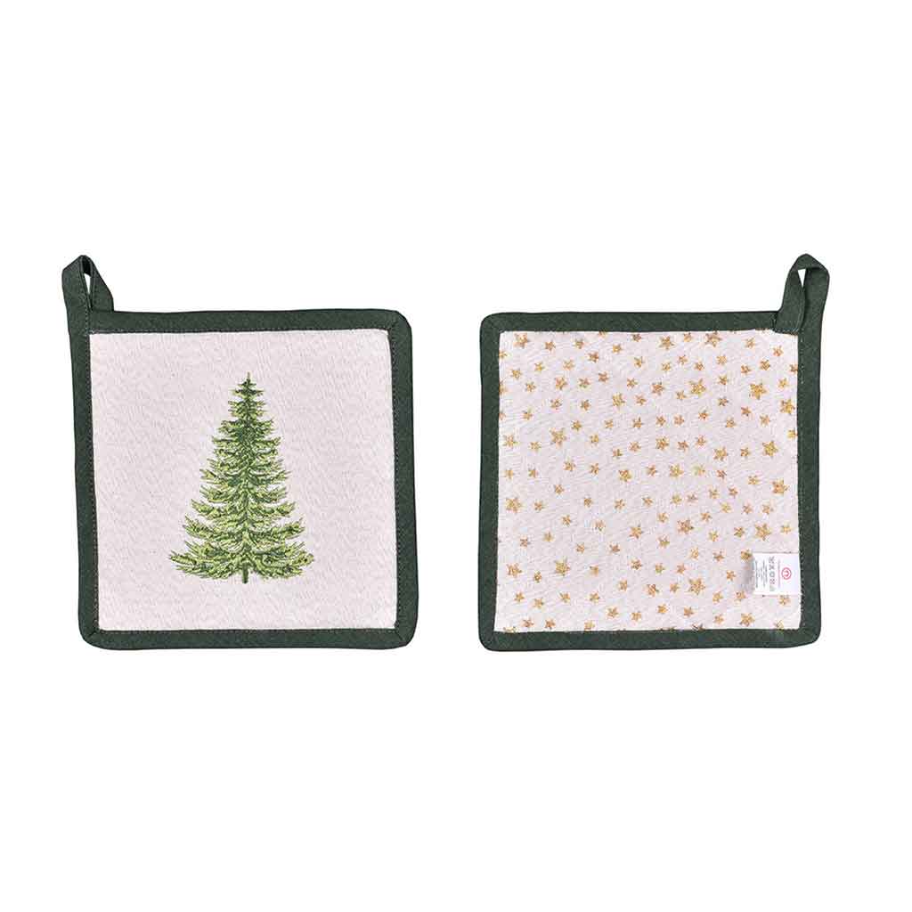 Agarra ollas navideño con estampado de pinos verde 20x20cm