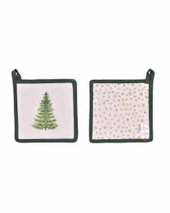 Agarra ollas navideño con estampado de pinos verde 20x20cm