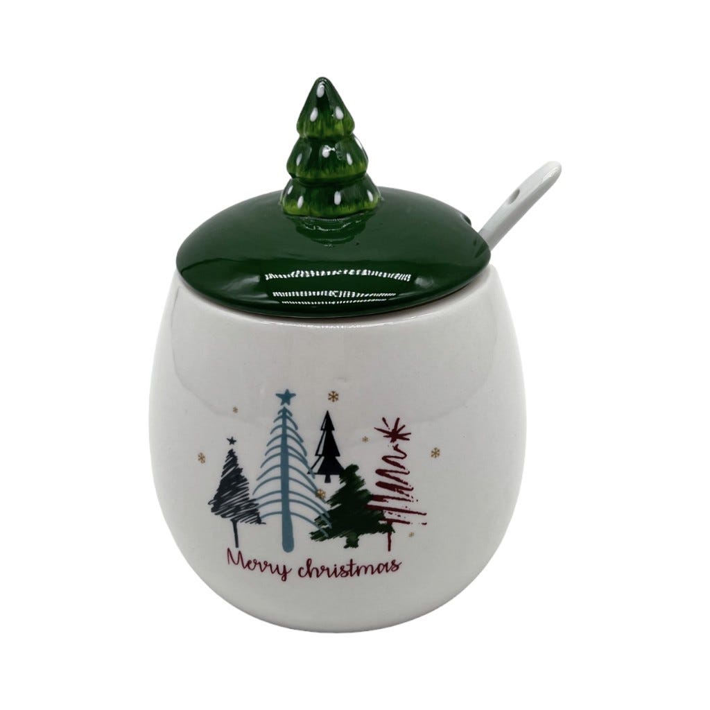 Azucarera Con Tapa Y Cuchara Navideño 14Cm
