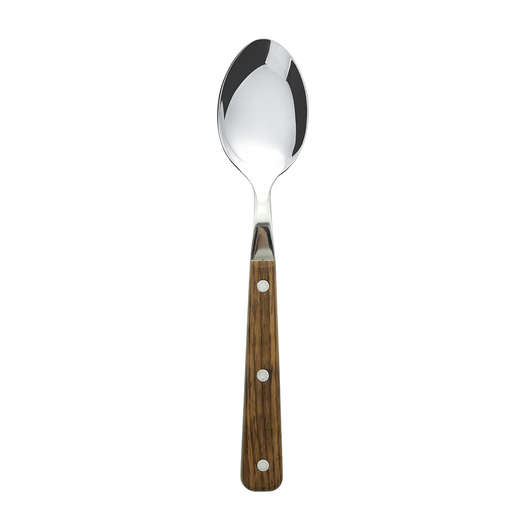 Cuchara individual plateada con mango de madera