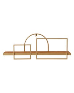 Estante flotante de madera con diseño cuadrado de metal dorado