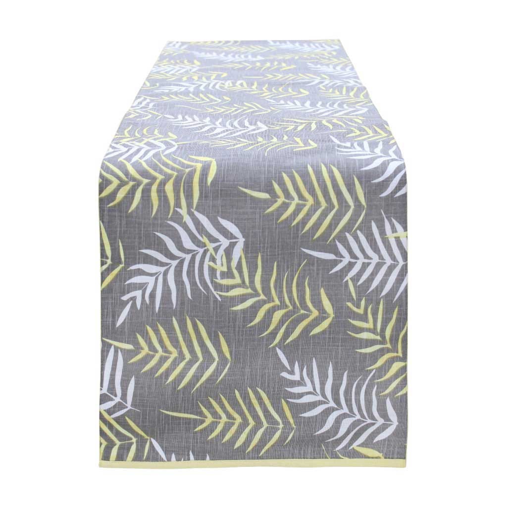 Camino De Mesa Gris Estampado De Hojas 33X137Cm