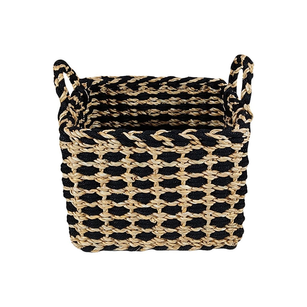 Canasta De Mimbre Negra Y Beige 35X35X30Cm
