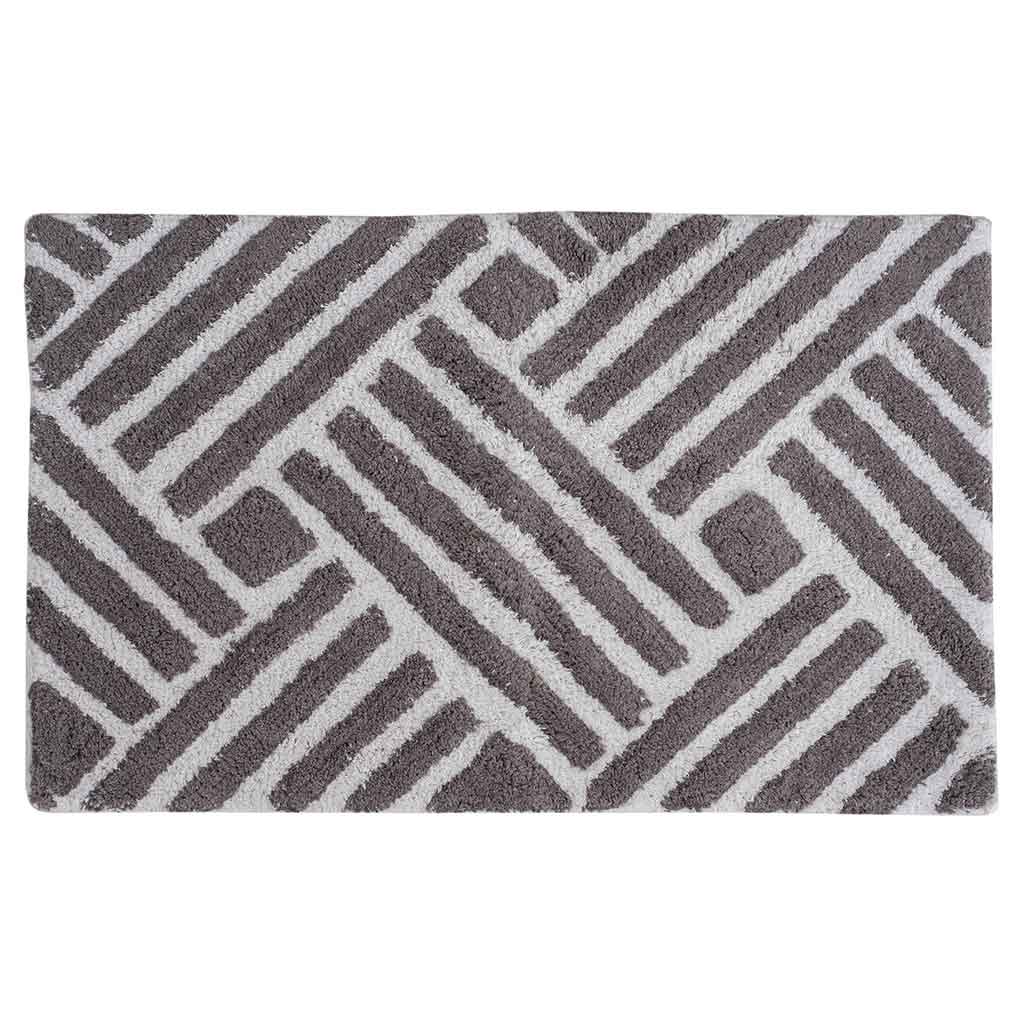 Alfombra de baño con estampado geométrico gris y blanco