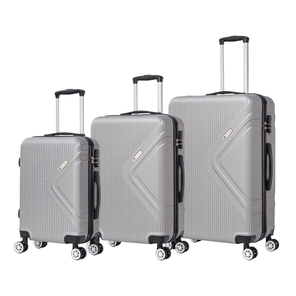 Set De 3 Maletas ABS Gris De 20" 24" 28" Con Doble Ruedas