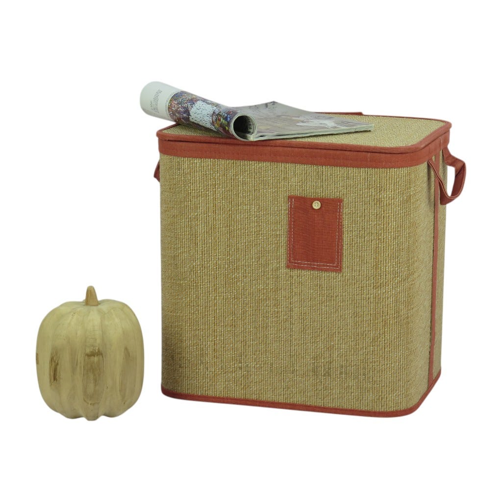 Cesta Para Ropa Con Tapa Beige Y Naranja 40X30X40Cm