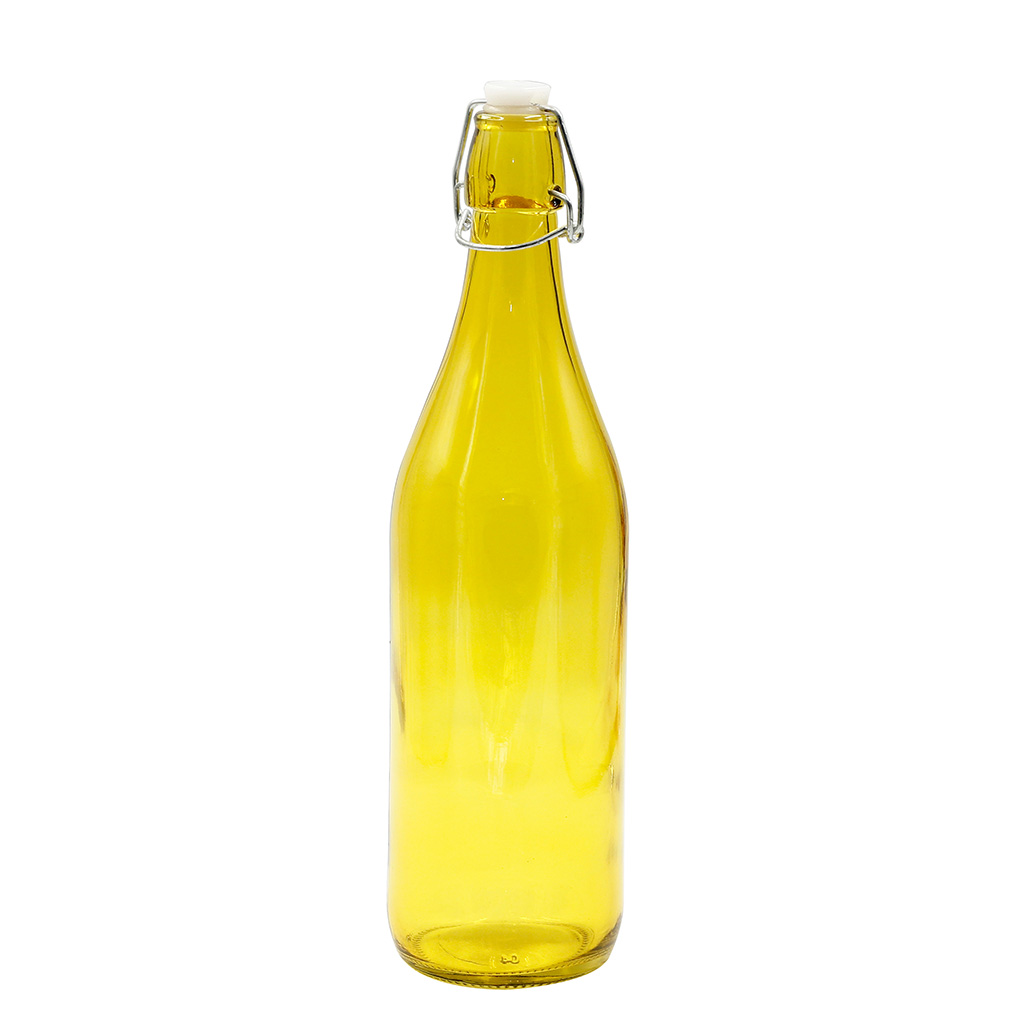 Botella de vidrio amarilla ovalada 1000 ML