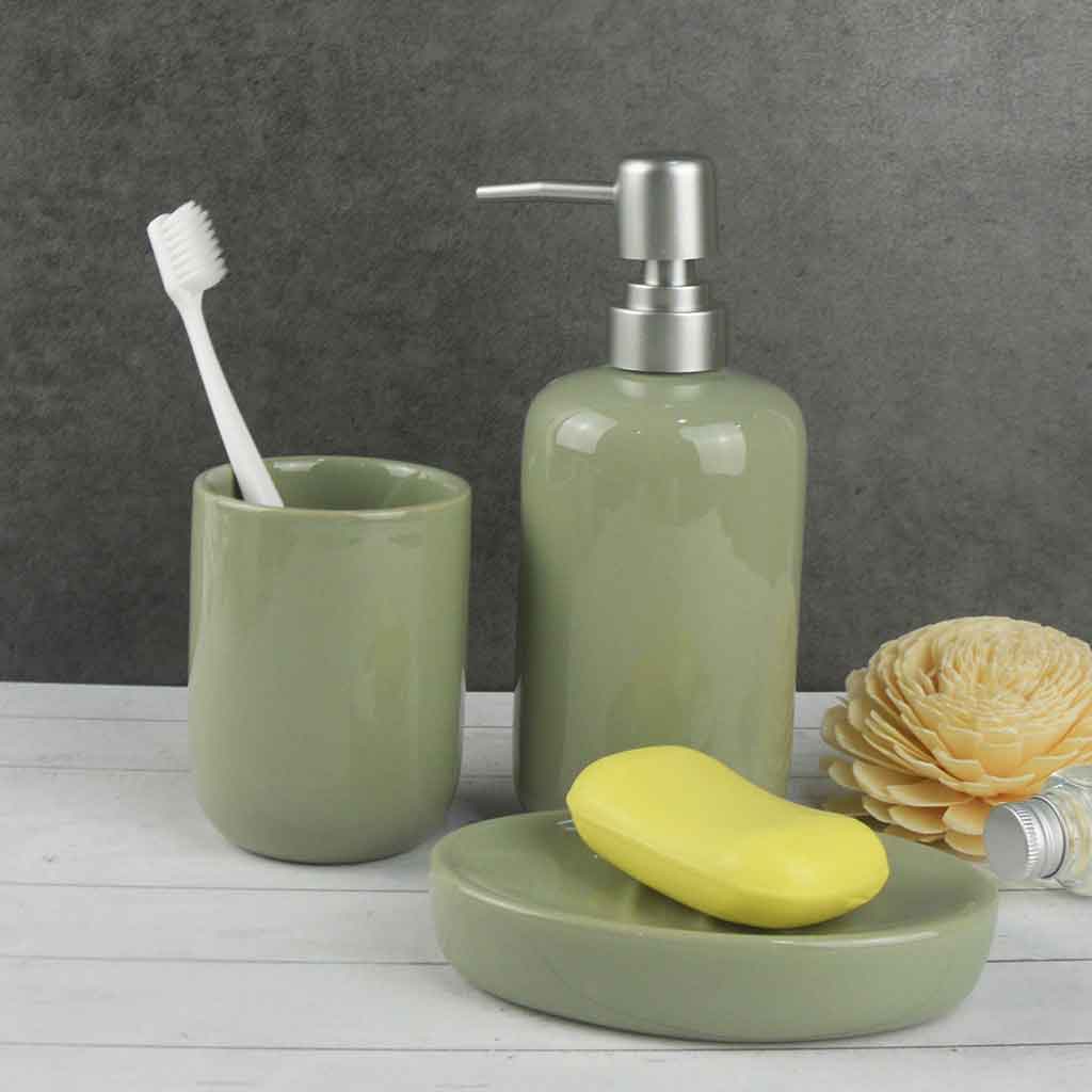 Set 3 Pcs De Accesorios Para Baño Verde