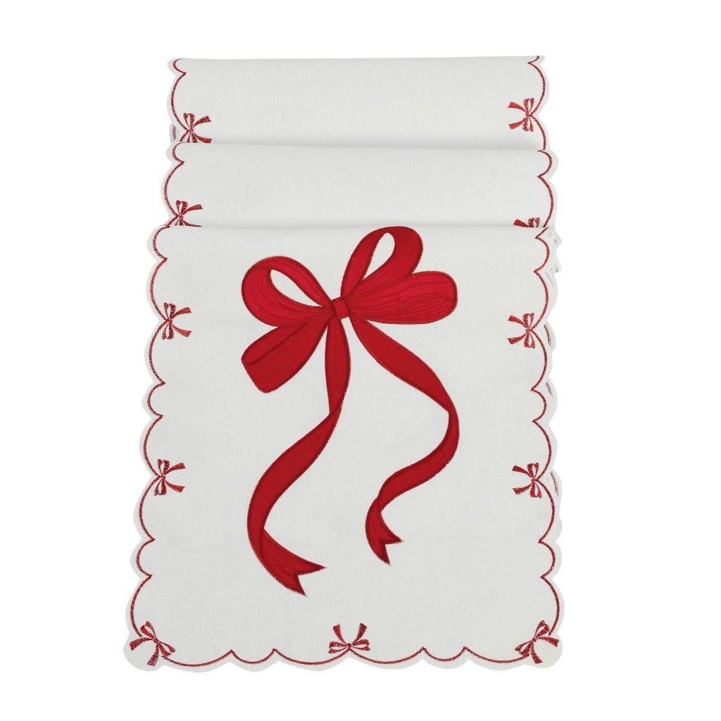 Camino De Mesa Blanca Con Estampado De Lazo Navideño 38x170CM
