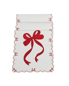 Camino De Mesa Blanca Con Estampado De Lazo Navideño 38x170CM