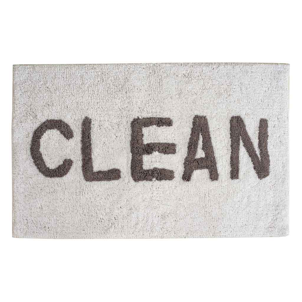 Alfombra de baño blaco con estampado de frase gris
