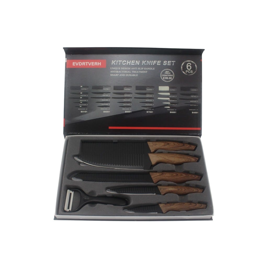 Set De Cuchillos Negros Con Mango De Plástico 6pzs