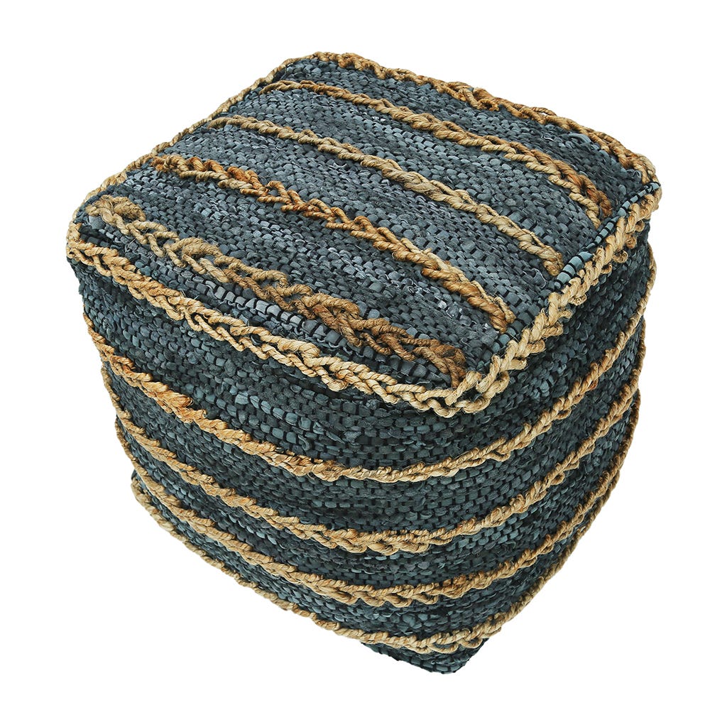 Puf gris de jute piel tejido a mano 45X45X45CM