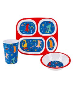 Juego De Vajillas Infantil Estampado De Dinosaurios 3 Pzas