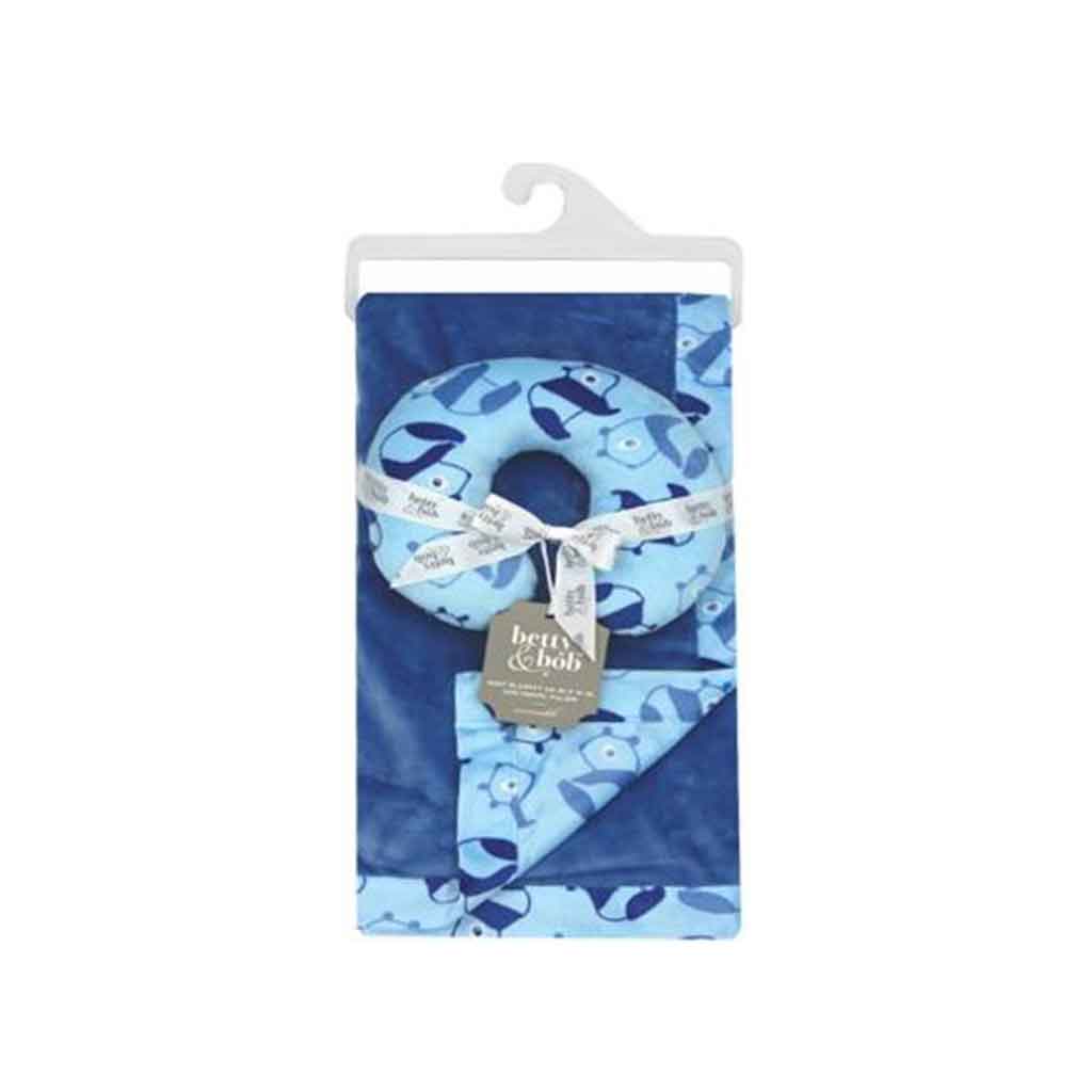 Manta Azul Para Bebé Con Almohada