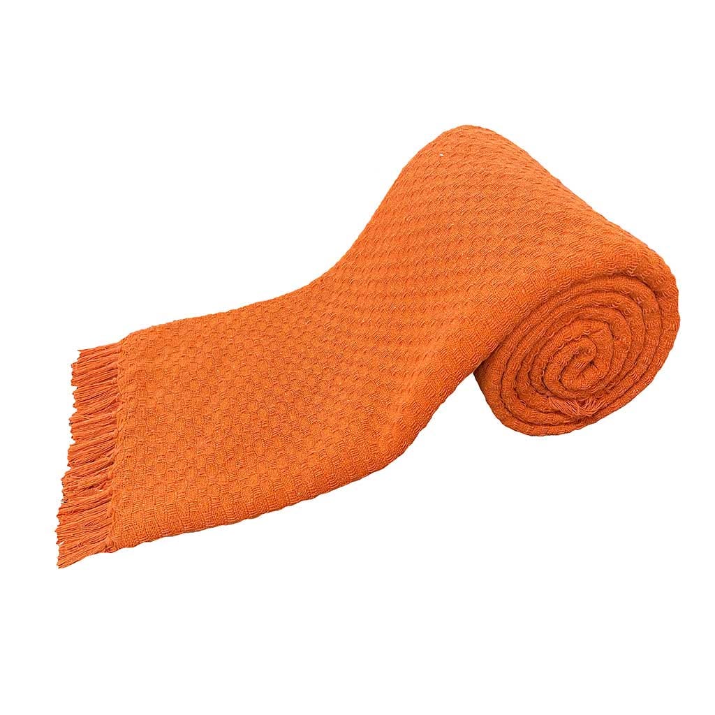 CUBRECAMA NARANJA DE ALGODÓN CON FLECOS 220X240CM
