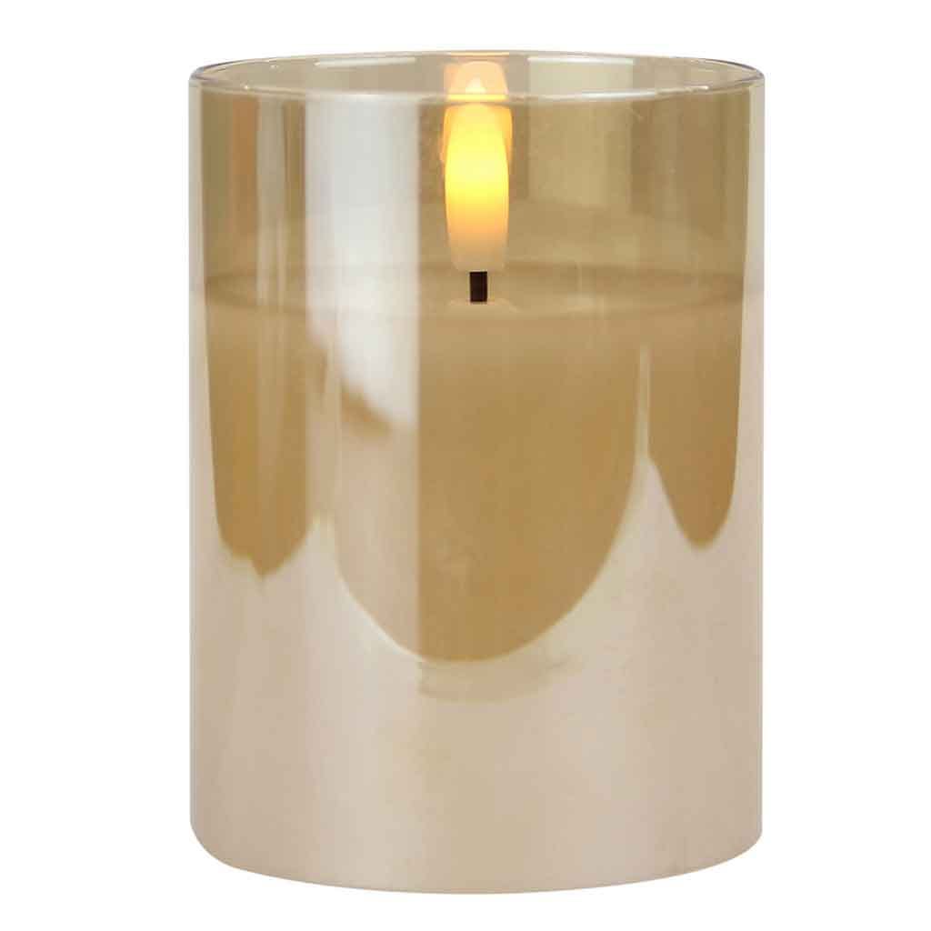 Vela De Led Base De Vidrio Dorado 7.5x10cm
