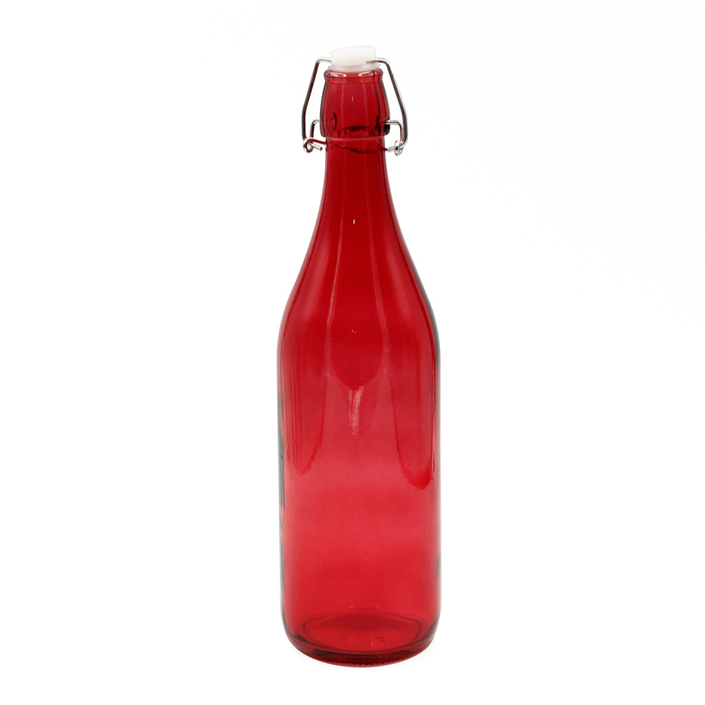 Botella de vidrio rojo ovalada 1000 ML